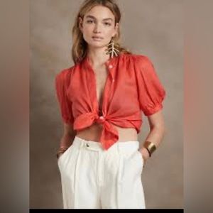 Banana Republic Ramie Blouse, color: Coral Sunset, size XS, NWT